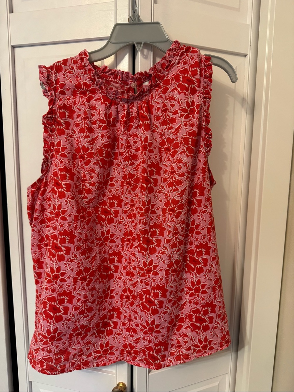 J. Crew Factory Red Floral Sleeveless Ruffled Neck Dress